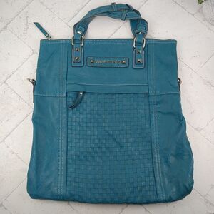 Valentino By Serendipity Italian Couture Y2K Woven Studs Faux Teal Leather Bag